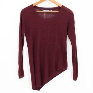 Asymmetrical Hem Linen Sweater Womens Size XS Maroon Minimalist Transitional